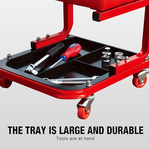 BIG RED Mechanic Stool with Wheels Rolling Creeper Seat - color: Red