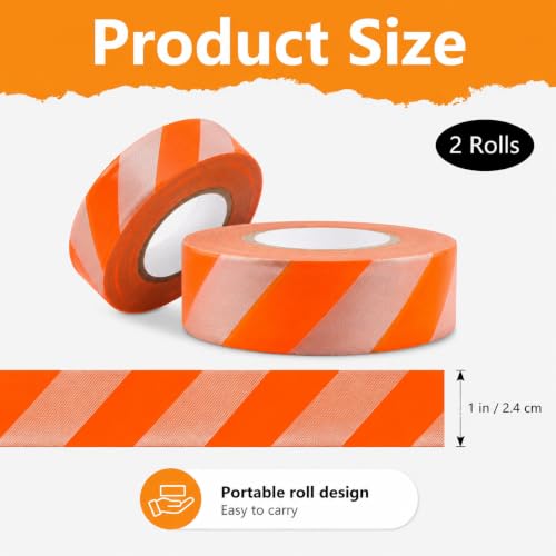 Notoke 2 Rolls Flagging Tape with Orange Silver Stripes, 1 inch x 300ft Non Adhesive PVC Marking Ribbon Surveyors Tape for Hunting Trail Boundaries Hazardous Areas Marking Halloween Party Decors