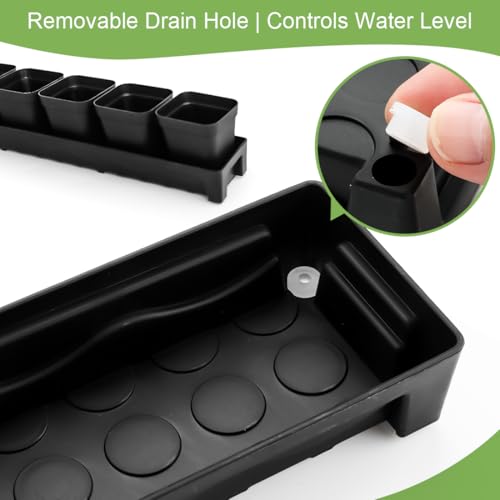 RooTrimmer 10 Pack Plastic Windowsill Saucer with 2.8 inch (7CM) Square Nursery Pots 60pcs, Rectangular Window Sill Plant Pot Trays with Removable Drainage Hole, Thick Plant Saucer Tray (Black) - size: Trays (17"x3"x1.5") + 2.8 Inch Pots-10 Pack
