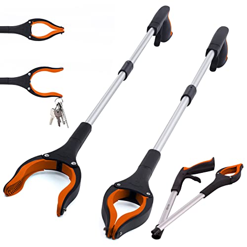 2-Pack Extra Long Grabber Reacher, 32" Foldable Trash Picker Grabber with Strong Magnetic Tip, 90° Rotating Head Trash Gripper, Trash Claw Grabber Tool,Hand Grabber for Reaching - color: Orange