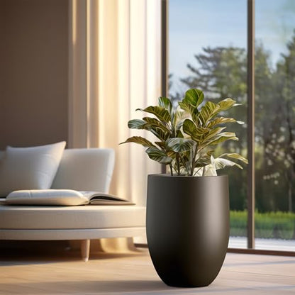 Kante Large Round Bullet Dark BRN Concrete Planter 21.7" Tall, Outdoor - color: Dark Brown