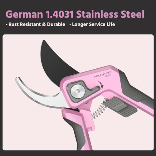 PrunePro 8.2" Pruning Shears for Women Lightweight Ultra Sharp Scissors - color: Pink