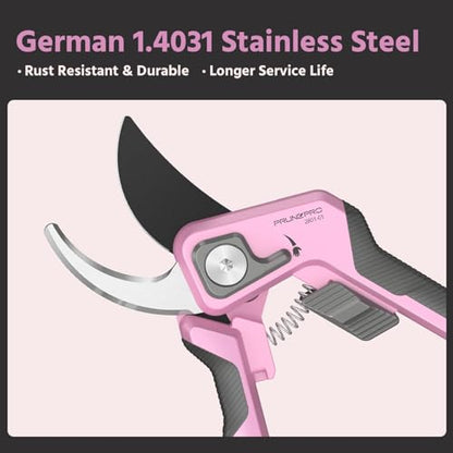 PrunePro 8.2" Pruning Shears for Women Lightweight Ultra Sharp Scissors - color: Pink
