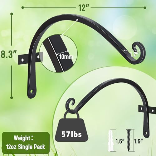 Feed Garden Iron Wall Hooks 12 Inch Plant Hanger Decorative Hanging Plant Bracket Hook for Bird Feeders,Wind Chimes,Coat,Indoor & Outdoor,2 Pack - color: Black-C, size: 12 Inch
