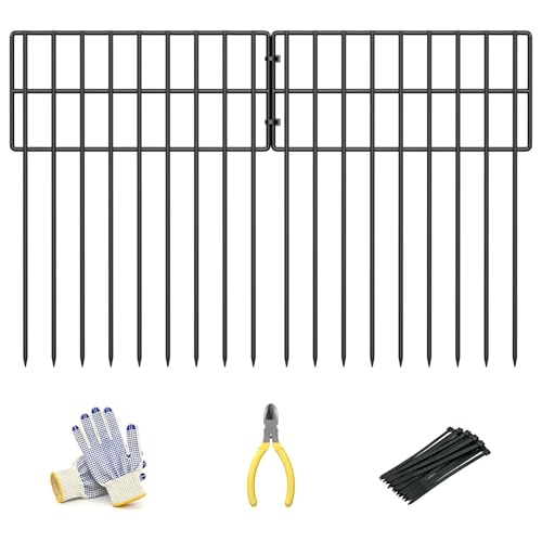 17in (H) x 27ft (L) Garden Fence Animal Barrier, 25 Panels Decorative Garden Fence Border, No Dig Garden Fence Panels, 1.3in Gap Rustproof Metal Stakes, Ground Defense Border Fence for Outdoor, Yard