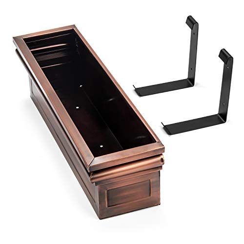 H Potter Window Box Planter with Brackets - 30" Copper Finish - Flat Back