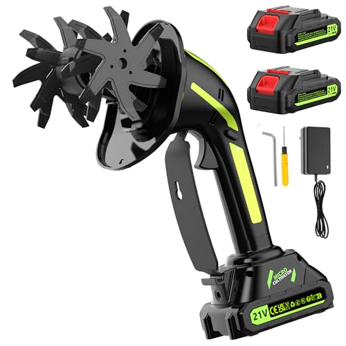 21V Cordless Tiller Cultivator for Gardening, Electric Garden Tiller Hand Tiller with 5.0Ah*2 Battery, Ergonomic Lightweight Handheld for Lawn Soil