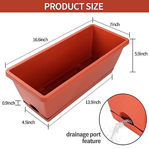 Window Box Planter,7 Pack Plastic Vegetable Flower Planters Boxes - color: Red, size: 16.6 x 7 x 5.9 inches