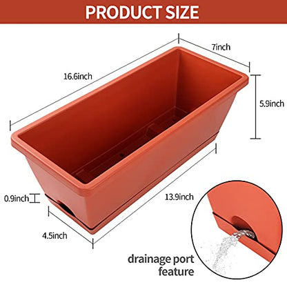 Window Box Planter,7 Pack Plastic Vegetable Flower Planters Boxes - color: Red, size: 16.6 x 7 x 5.9 inches
