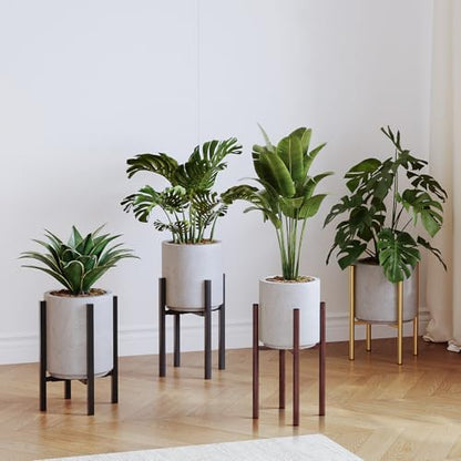 Adjustable Plant Stand Indoor, 2 Heights, Coffee with Round Plate - color: coffee-b