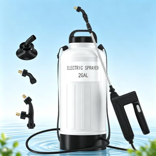 2 Gal Battery Powered Sprayer, 7.4V Electric Pump for Lawn & Garden - color: pure white