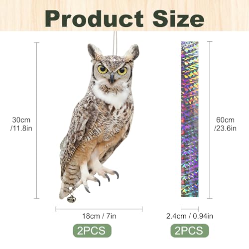 2 Pcs Fake Owl to Scare Pigeon, Hanging Cardboard Flat Fake Owl to Keep Woodpecker Animals Away for Contryard Patio Backyard Front Porch Balcony Farm Orchard Windows - color: 2pcs-white Brown