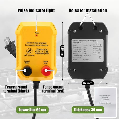MorningRo Electric Fence Charger Kit 0.35 J 7 Mile 50 Insulators 250ft Wire - style: 0.35 Joule