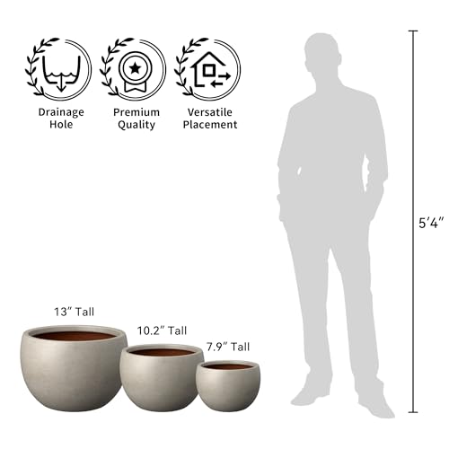 Kante Set of 3 Weathered Concrete Bowl Round Planters for Modern Home - color: Weathered Concrete, size: 19.9/15.7/11.8-Inch Dia