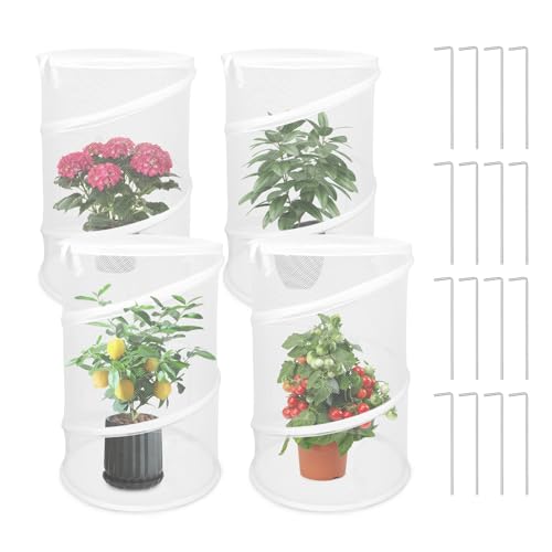 4 Pcs Pop Up Mesh Plant Cover Net 19”x 14” Foldable Tent Protectors - color: White