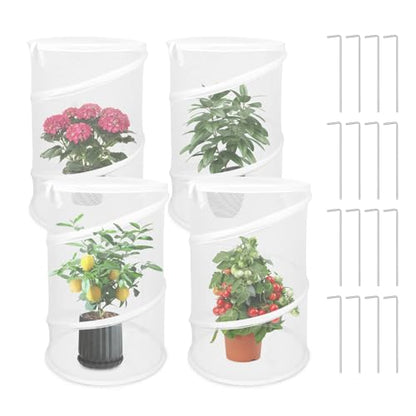 4 Pcs Pop Up Mesh Plant Cover Net 19”x 14” Foldable Tent Protectors - color: White