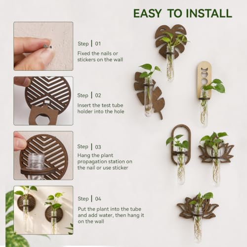 Artilady Plant Propagation Station Wall Hanging, Wood Arch Terrariums Tube - color: Round