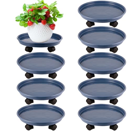 8 Packs Plastic Plant Caddy with Wheels 12" Plastic Rolling Plant Stands Heavy-duty Plant Dolly with Casters Indoor and Outdoor Plant Roller Base Wheels, Blue - color: Blue, size: 12" - 8 packs