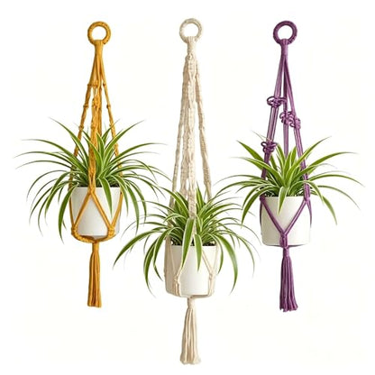 Macrame Plant Hangers Indoor, 3 Pack Ceiling Flower Pot Holder Macrame Plant Pots, Decorative Boho Plant Holders Set Macrame Hanging Planters (NO Plant Included)