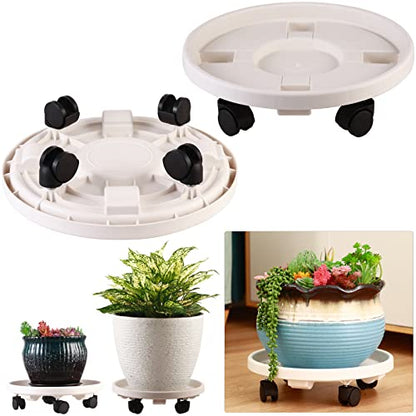 5 Packs Large Plant Caddy with Wheels 13" Rolling Wheeled Plant Stands Heavy-Duty Plastic Flower Pot Roller Base Movers Indoor Outdoor Planter Dolly with Casters Trolley, White - color: White