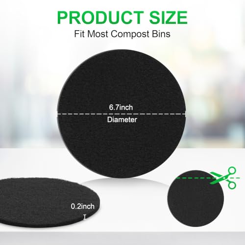 (12 Pack) Kitchen Compost Bin Replacement Charcoal Filters 6.7 Inch Diamete