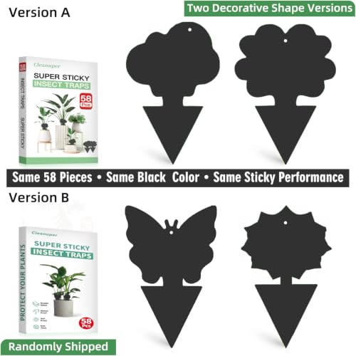 58 Pack Gnat Killer Sticky Traps for Plants - Black Fungus Gnat Sticky Trap for Indoor Houseplants, Fruit Fly, Whitefly, Aphid - Family Friendly Design, Flower/Cloud or Sunflower/Butterfly - color: Black, size: 58 PCS
