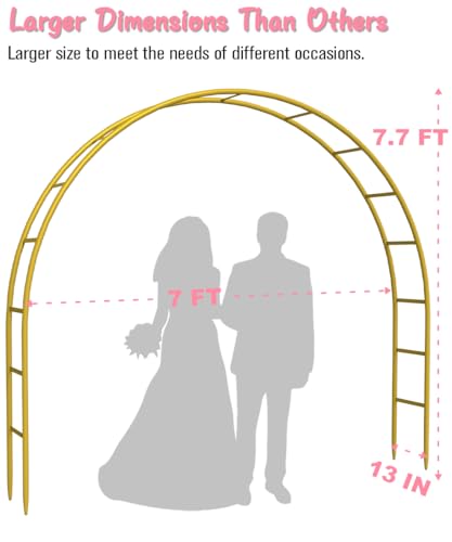 Queension Metal Arch Backdrop Stand 7Ft Wide 7.7Ft High, Wedding Arch Frame for Wedding Decorations, Balloon Arch Stand with Base for Ceremony, Outdoor Garden Arch Trellis for Climbing Plants, Gold - color: Gold, size: 7.7FT