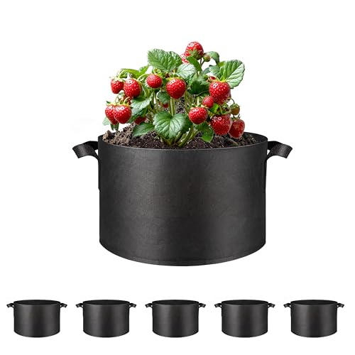 Simple Deluxe Grow Bags 7 Gallon 5 Pack Planter Pots with Handles, Thickened Nonwoven Fabric Aeration Cloth Bag, Heavy Duty Gardening for Tomoato, Potato, Vegetable, Herbs and Flowers, Black - color: 5 Pack, size: 7 Gallon