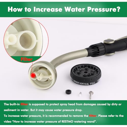 RESTMO Watering Wand Heavy Duty with 10 Spray Patterns, Heavy Duty Metal Water Hose Sprayer with 9 Spray Patterns, High Pressure | On/Off Valve, Ideal for Outdoor Lawn & Garden Watering, Car & Pet Was