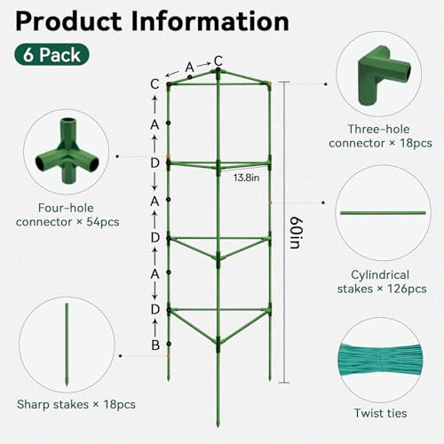 Halatool 6 Pack 60 Inch Adjustable Tomato Cages for Graden