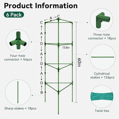 Halatool 6 Pack 60 Inch Adjustable Tomato Cages for Graden