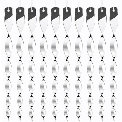 Hausse 10 Pack Bird Deterrents for Outside, Bird Repellent Hanging Silver Plastic Reflectors Scare Rods, Garden Decorative Reflective Scare Birds Away, Like Woodpeckers, Pigeons and Geese