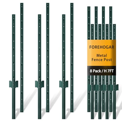 Green Metal Fence Post, Splicing 7 feet, T Post for Garden Fence, 8-Pack - color: Green, size: 7 FT- 8PACK-GREEN SPLICING