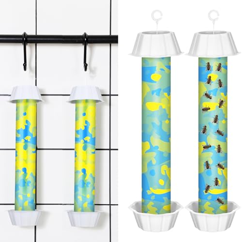 Qualirey 2 Pcs Sticky Fly Trap Fly Stick with Hook, Blue Camouflage - style: Blue Camouflage