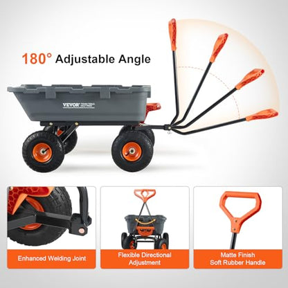 VEVOR 800lbs Poly Dump Garden Cart, Heavy Duty Yard Dump Cart Wagon, 4 Wheel Wheelbarrow with 10in Tires, 180°Rotating Handle, Steel Frame and Quick Release System - color: Gray