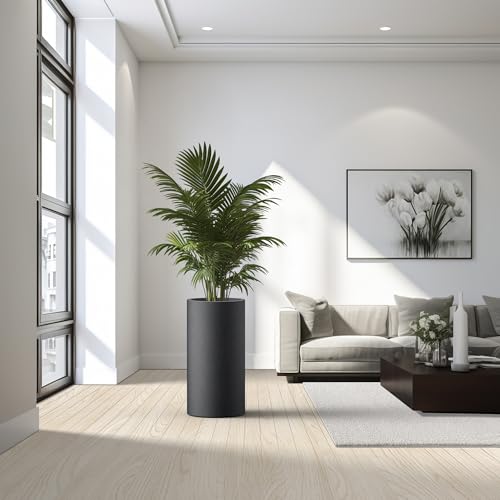 Kante Large Round Column Black Concrete Planter 27.8" Tall, Outdoor - color: Black, size: 27.8“h