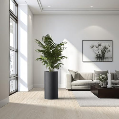 Kante Large Round Column Black Concrete Planter 27.8" Tall, Outdoor - color: Black, size: 27.8“h