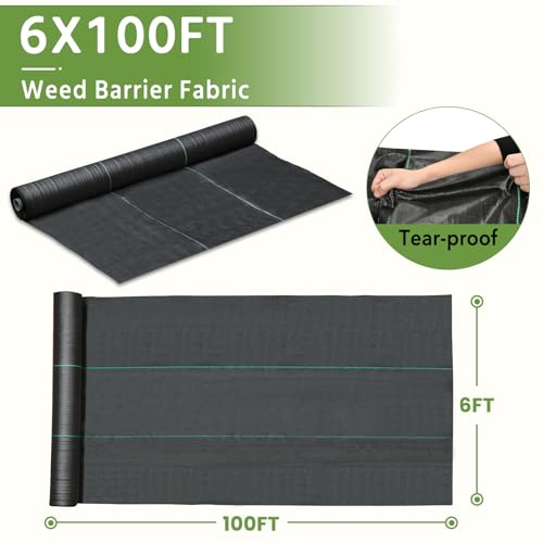 Pattiumo Weed Barrier Fabric 6x100FT Landscape Fabric 3.2oz Weed Barrier Fabric Heavy Duty for Landscaping Fabric Garden Fabric Weed Barrier Weed Blocker Garden Bed Cover, Commercial Driveway - size: 6x100 FT