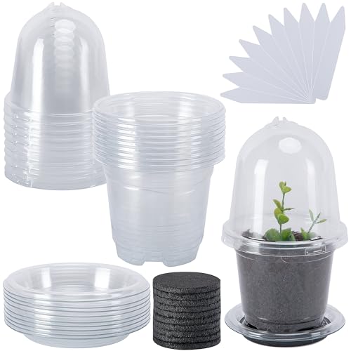 EBaokuup 10 Pack Self Watering Seed Starter Pot, 6.5 x 3.5 Inch Automatic Watering Plant Nursery Pots with Humidity Dome, Self Watering Nursery Pots for Potted Plants Seed Germination - color: 10 Pack-clear