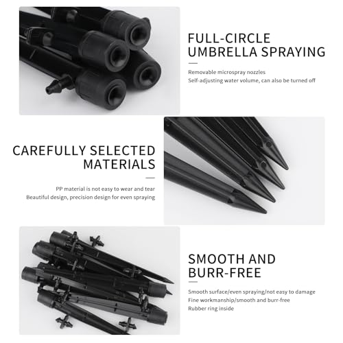 PineHaven 30 Pcs Drip Irrigation Emitters, Adjustable 0-20 GPH Drippers with Stake, 360 Degree Micro Sprinkler Heads for 1/4 Inch Tubing, Garden Lawn Flower Bed Watering System, Easy Installation ﻿