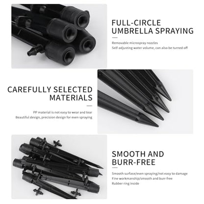 PineHaven 30 Pcs Drip Irrigation Emitters, Adjustable 0-20 GPH Drippers with Stake, 360 Degree Micro Sprinkler Heads for 1/4 Inch Tubing, Garden Lawn Flower Bed Watering System, Easy Installation ﻿