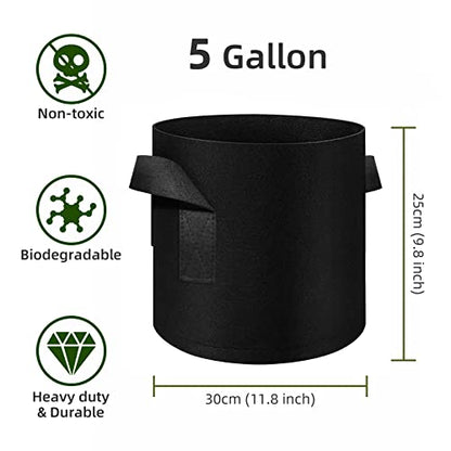 75 Pack 5 Gallon Plant Grow Bags Bulk, Thickened Nonwoven Fabric Pots with Handles, Black Vegetable Planter Bags Containers, Cloth Planters for Garden Vegetable/Flower/Plant/Fruits Outdoor - size: 5 Gallon