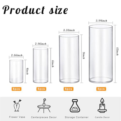 24 Pack Thick Glass Cylinder Vases 4,6,9,12 Inch Tall Clear Flower Vase Hurricane Floating Candle Holder for Table Centerpiece Wedding Home Decor - size: 24 Pack (4,6,9,12 Inch )