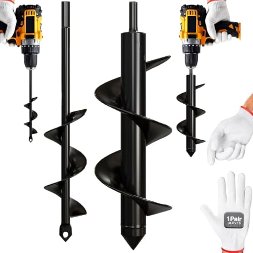 2pk Auger Drill Bit for Planting 1.6" x 9" + 3" x 10" Set - size: 1.6 x 9 + 3 x 10 Inch