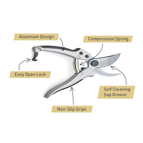 Bypass Pruning Shears for Gardening - 8” Heavy Duty Garden Shears - Spring-Loaded Snap Catch and Ergonomic Grips - Ultra Sharp Rust Resistant Trimming Scissors - Gardening Tools by Kings County Tools - style: 8" Bypass Pruner