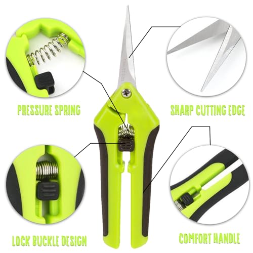 Green Micro Tip Garden Shears for Precise Trimming - Lightweight, Stainless Steel Hand Pruners, Flower Trimmers, and Bonsai Snippers