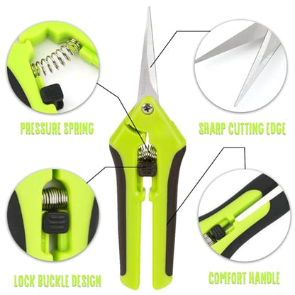 Green Micro Tip Garden Shears for Precise Trimming - Lightweight, Stainless Steel Hand Pruners, Flower Trimmers, and Bonsai Snippers