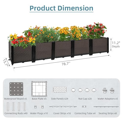 Large Raised Planter Box Outdoor Self Watering 78.7"x15.7"x14.2", Deep Raised Garden Bed - Elevated Garden Box with Drainage Plug, Rectangular Garden Planter Perfect for Patio Balcony Deck - size: L 79"xW 16"xH 14"