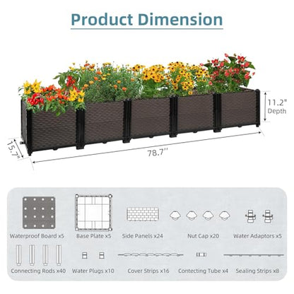 Large Raised Planter Box Outdoor Self Watering 78.7"x15.7"x14.2", Deep Raised Garden Bed - Elevated Garden Box with Drainage Plug, Rectangular Garden Planter Perfect for Patio Balcony Deck - size: L 79"xW 16"xH 14"