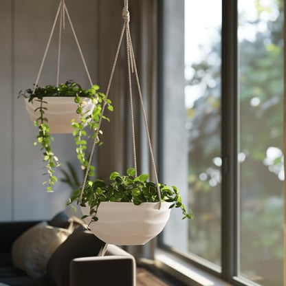 La Jolie Maison Indoor/Outdoor Hanging Planters, Set of 2,10 Inch - color: Eggshell White